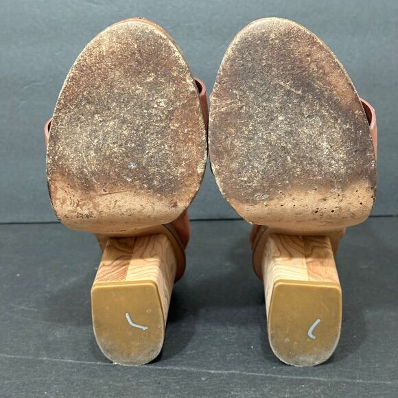 VINCE Haley Heels Women's 9.5 Chunky Block Wood Leather Open Toe Sandals Brown - Picture 9 of 11